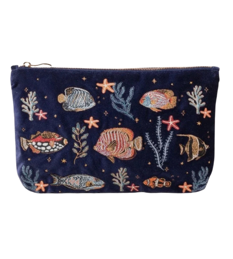 Marine Paradise Velvet Everyday Pouch - Navy