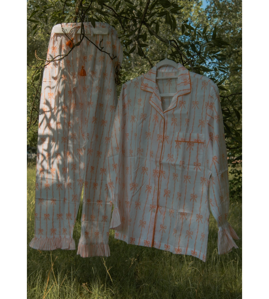 Coco Long PJ Set - Washed Pink Bows