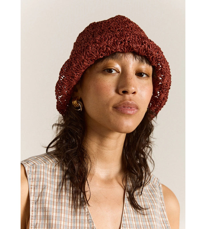 Rafia Tulip Hat - Rust