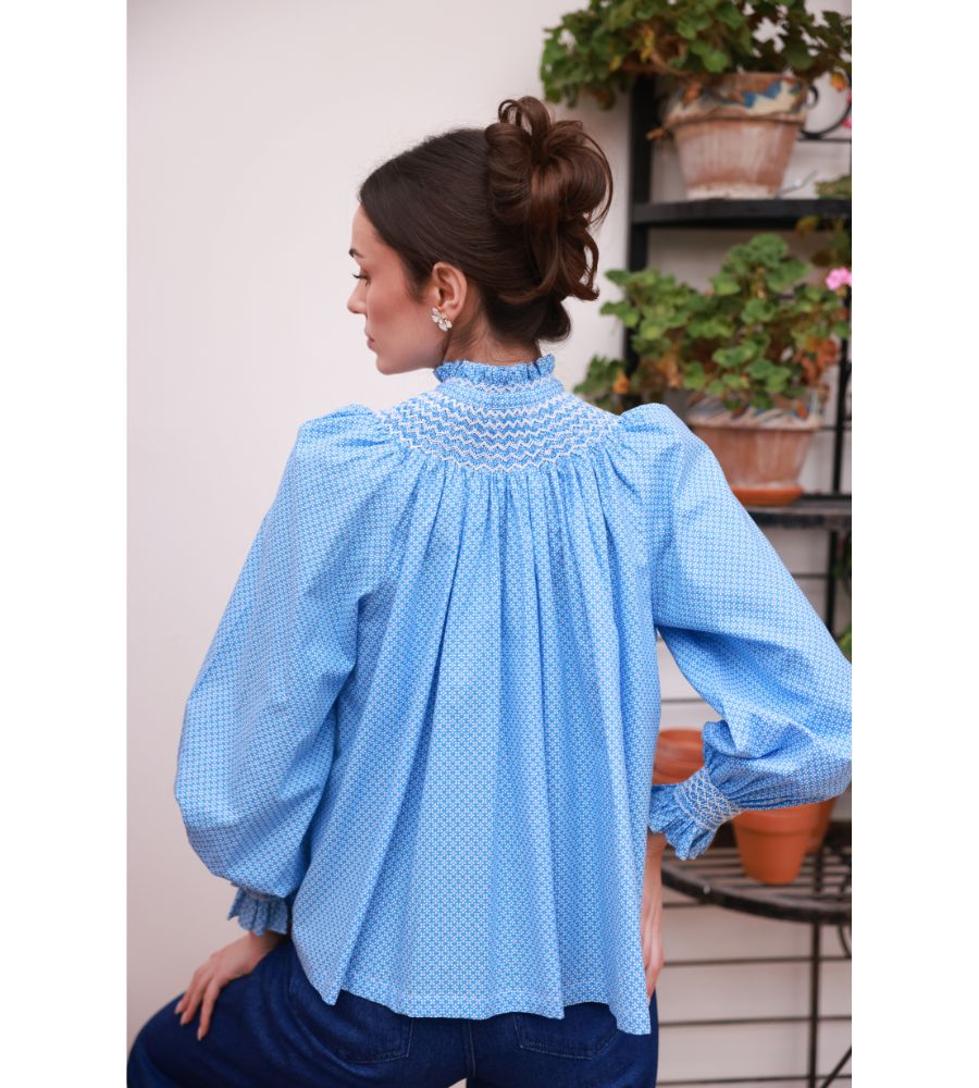 POM x Smock London Scholl Blouse - Paperwhite Ditsy