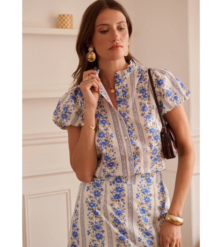 Vintage Flower Blouse in Blue