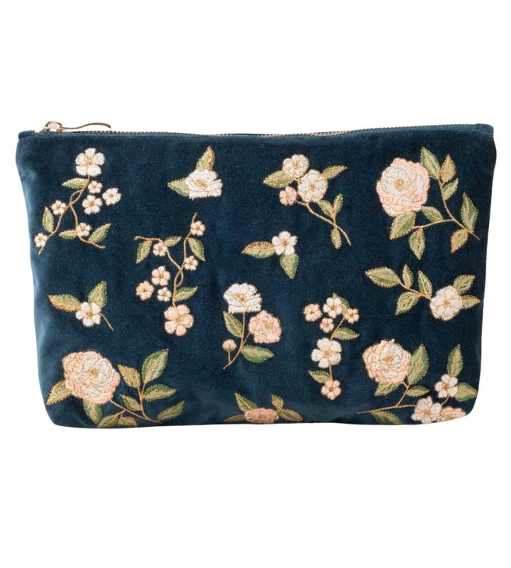 Wild Rose Velvet Everyday Pouch - Ink Blue