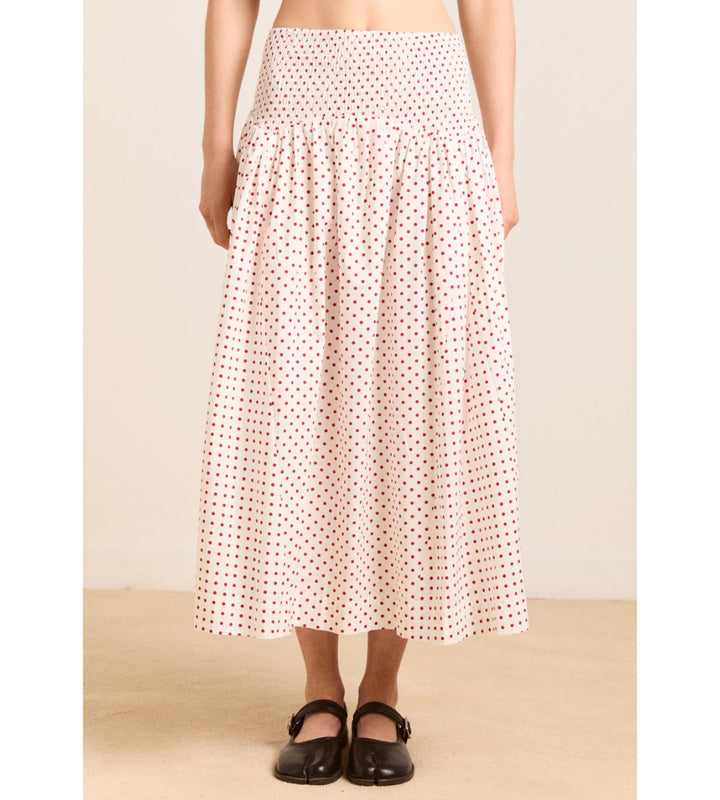 Layla Skirt - Off White & Red Spot