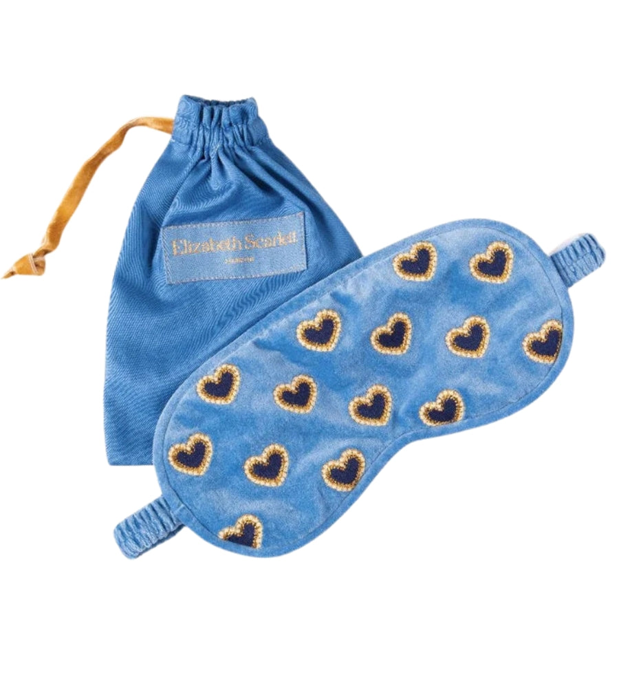 Love Hearts Velvet Eye Mask - Cornflower Blue