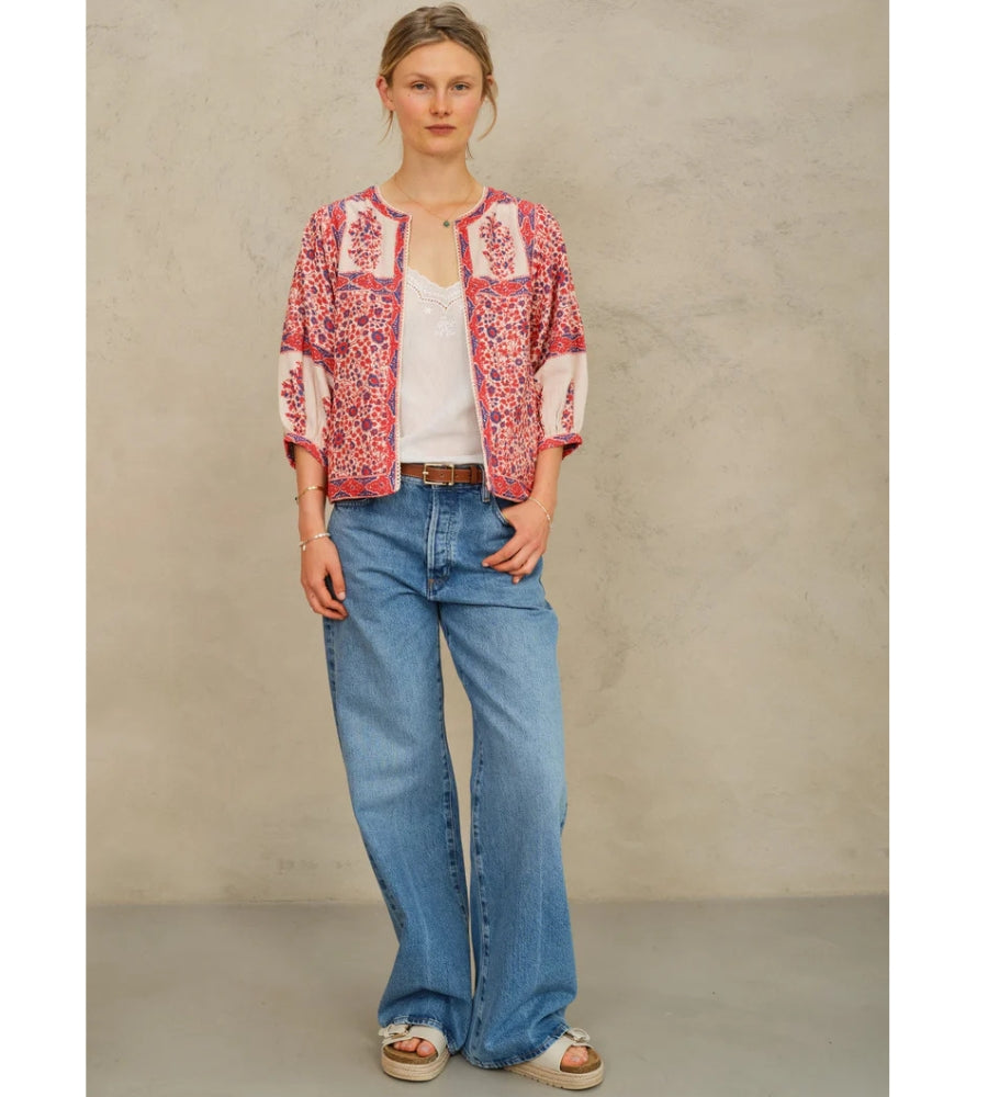 Della Jacket Red/Navy Print