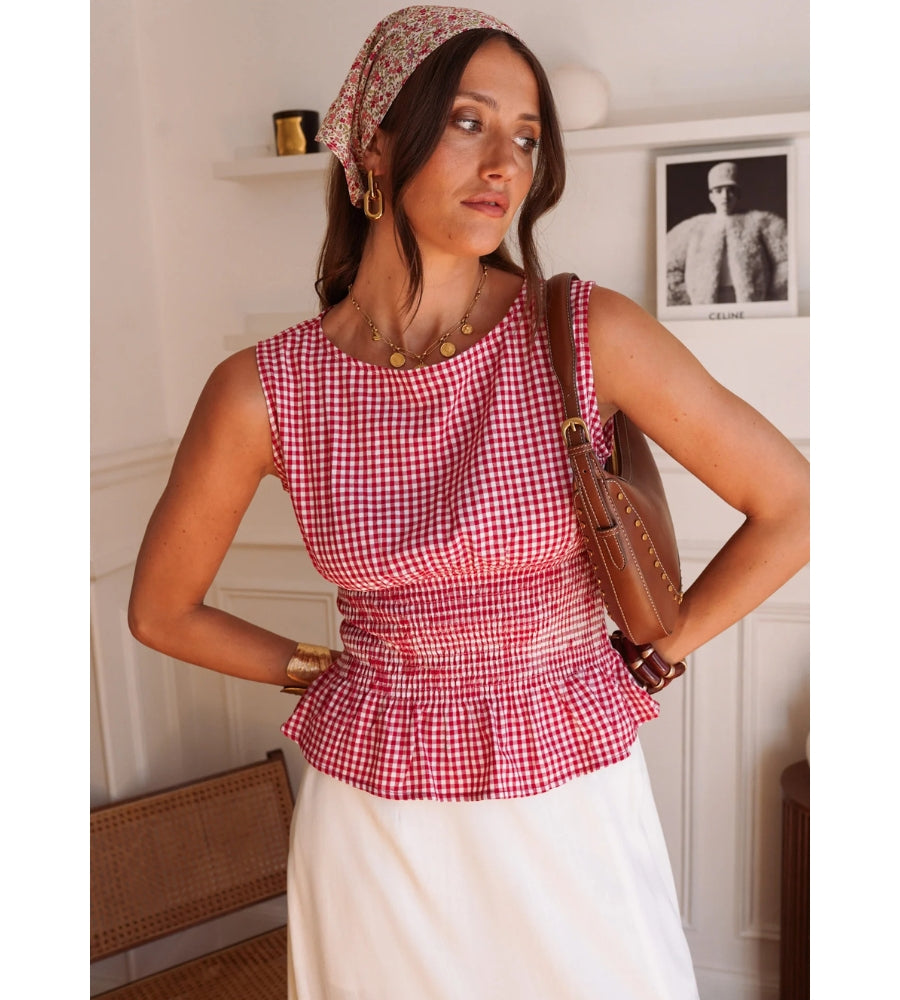 R6780 Top Gingham Red
