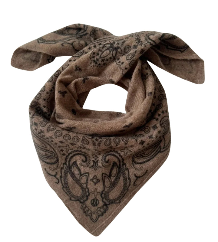 Cashmere Paisley Scarf - Cappucino &amp; Black