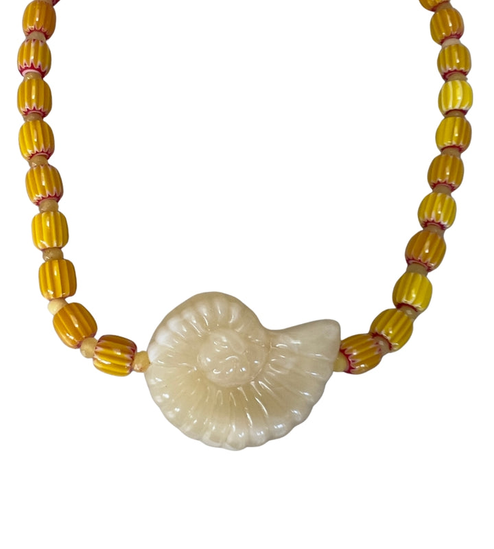 24623 Beaded Shell Necklace Yellow