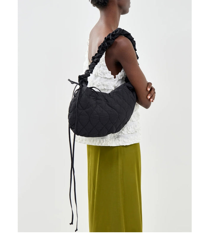 Embroidered Rose Ruched Kidney Bag