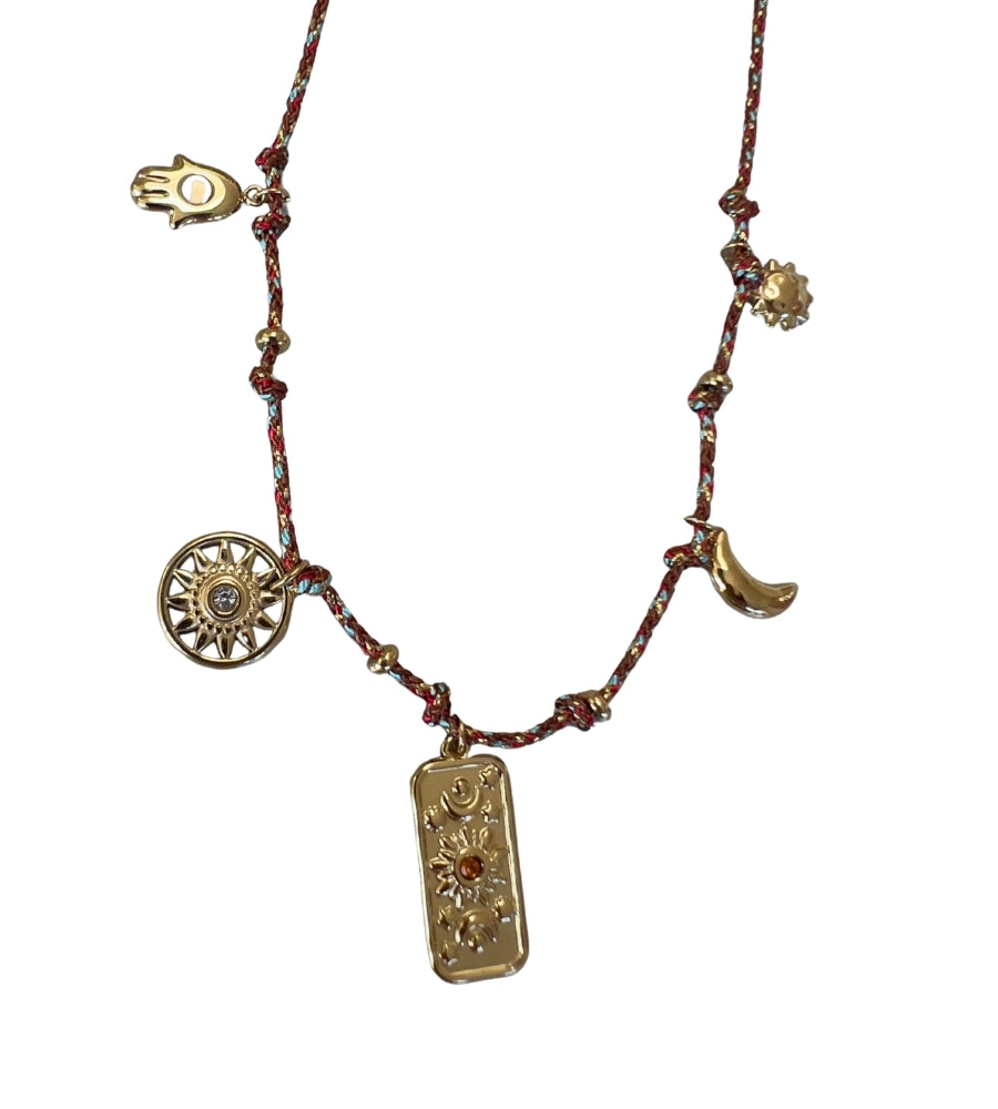 23911 Cord With Charms Necklace - Brown
