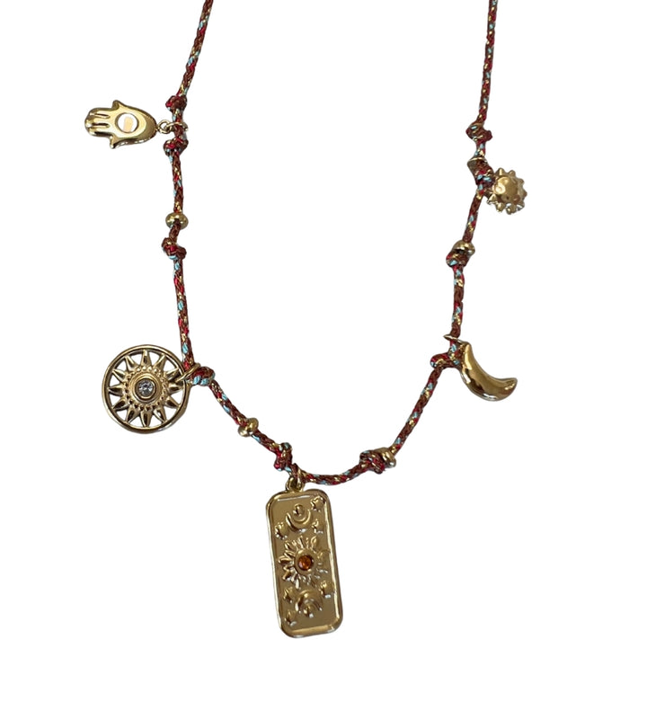 23911 Cord With Charms Necklace - Brown