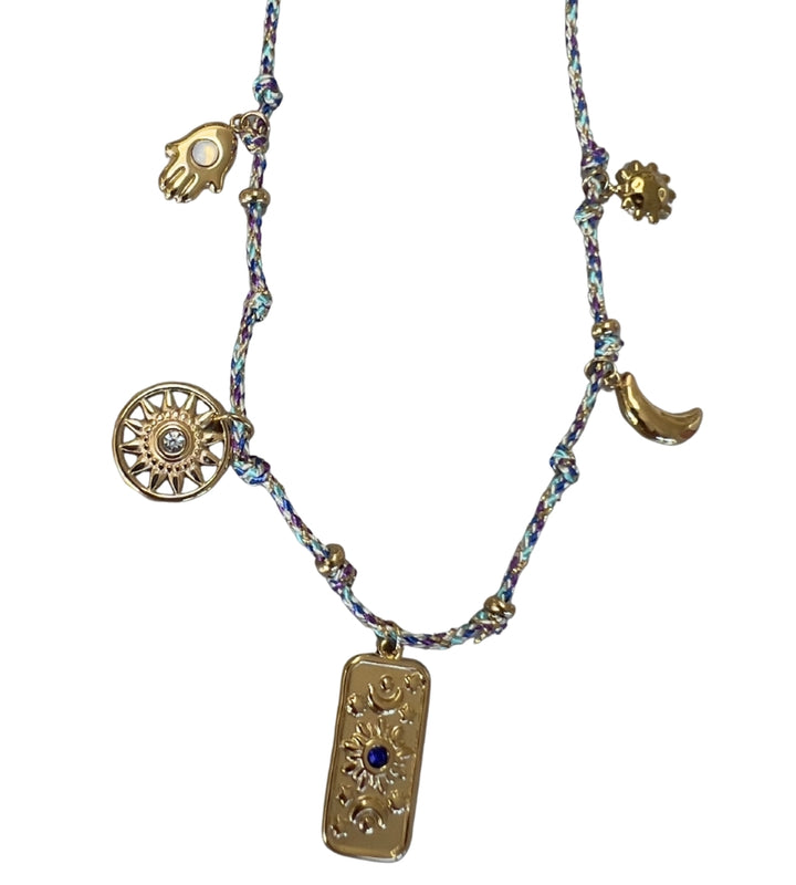 23911 Cord With Charms Necklace - Blue