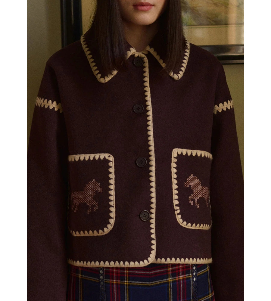 Embroidered Horses Short Coat