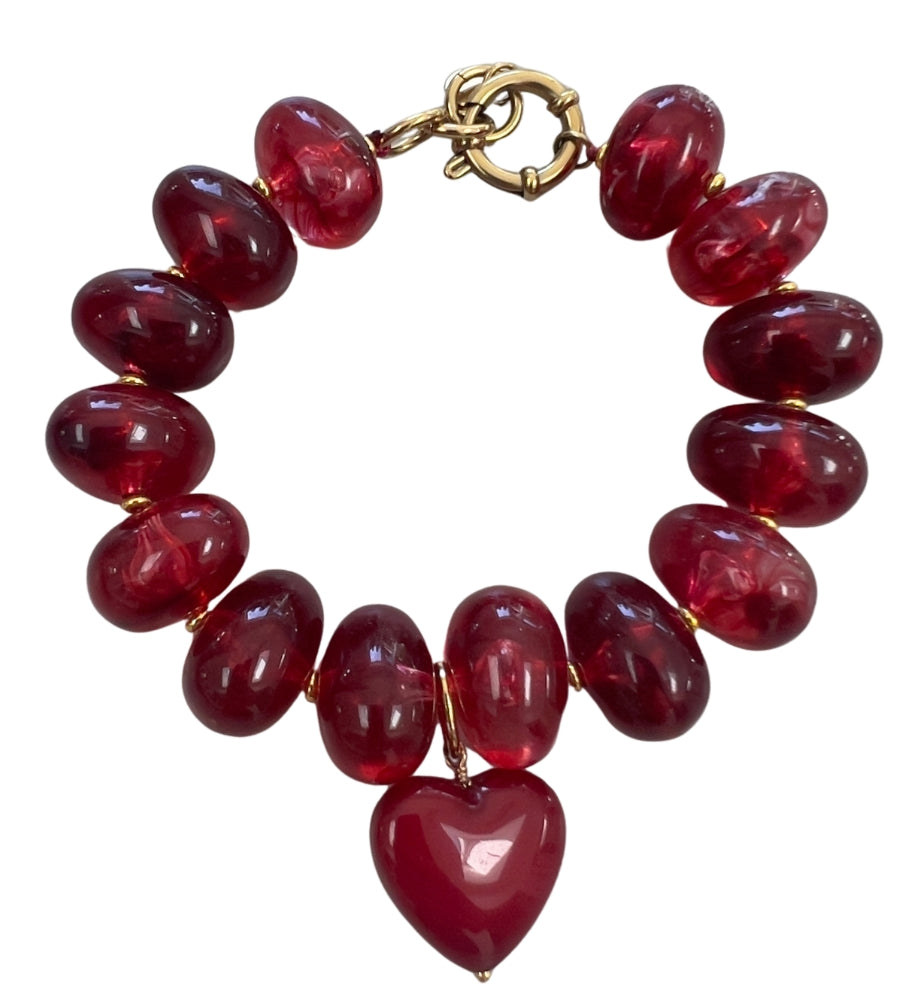 Heart Acier Bracelet - Dark Red