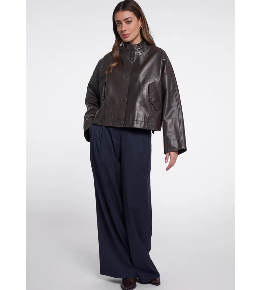 Tala Boxy Leather Jacket - Coffee Roast