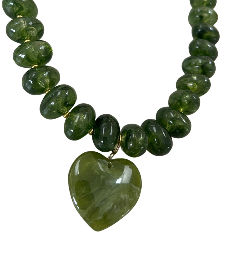 Heart Acier Necklace - Green