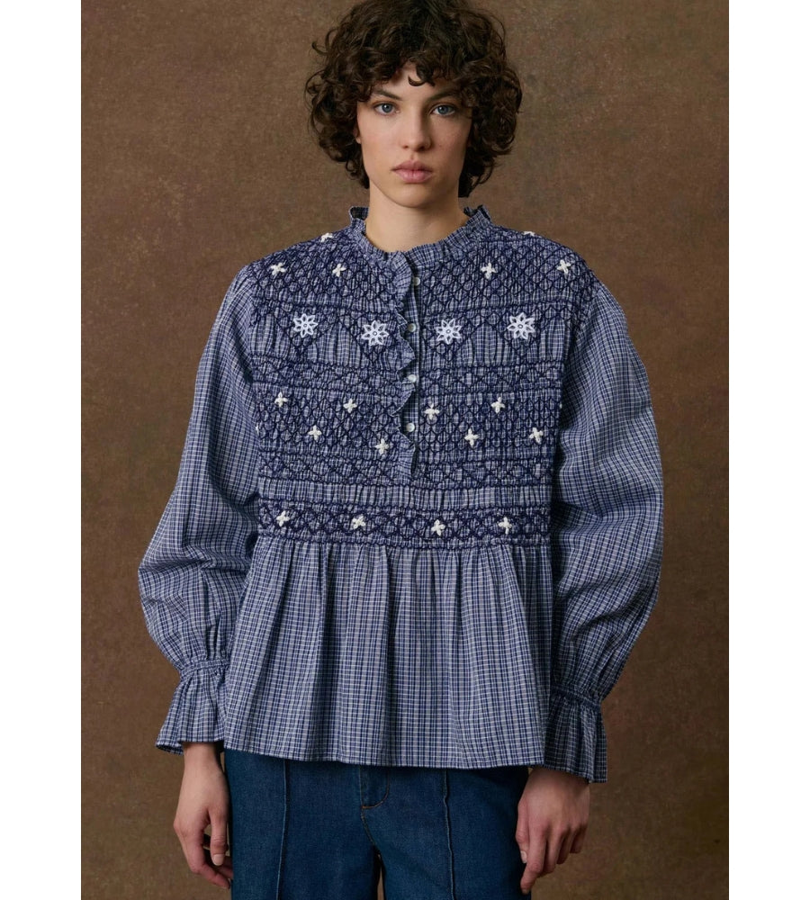 Blouse Ilean - Indigo Cozy Checks