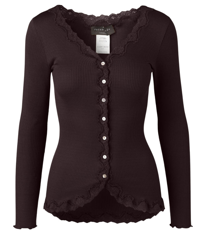 5420 Babette Silk LS V-Neck Lace Cardigan - Mole