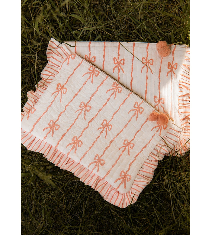 Millie Frill Pouch - Washed Pink Bows
