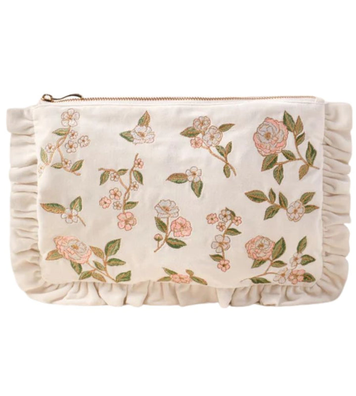 Wild Rose Frill Pouch Cream Velvet