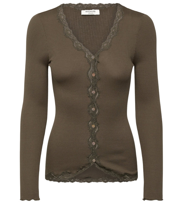 5420 Babette Silk LS V-Neck Lace Cardigan - Kalamata