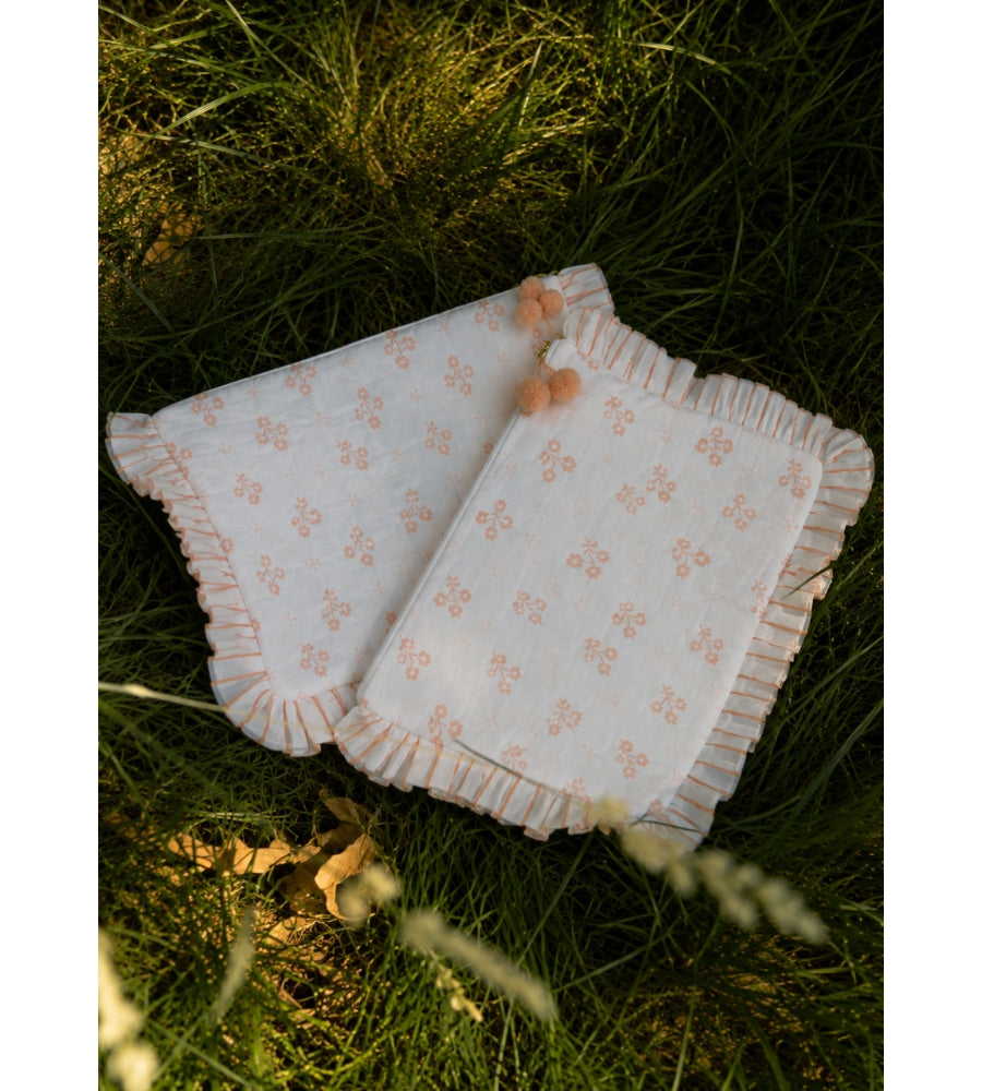 Millie Frill Pouch - Washed Pink Spray Flowers