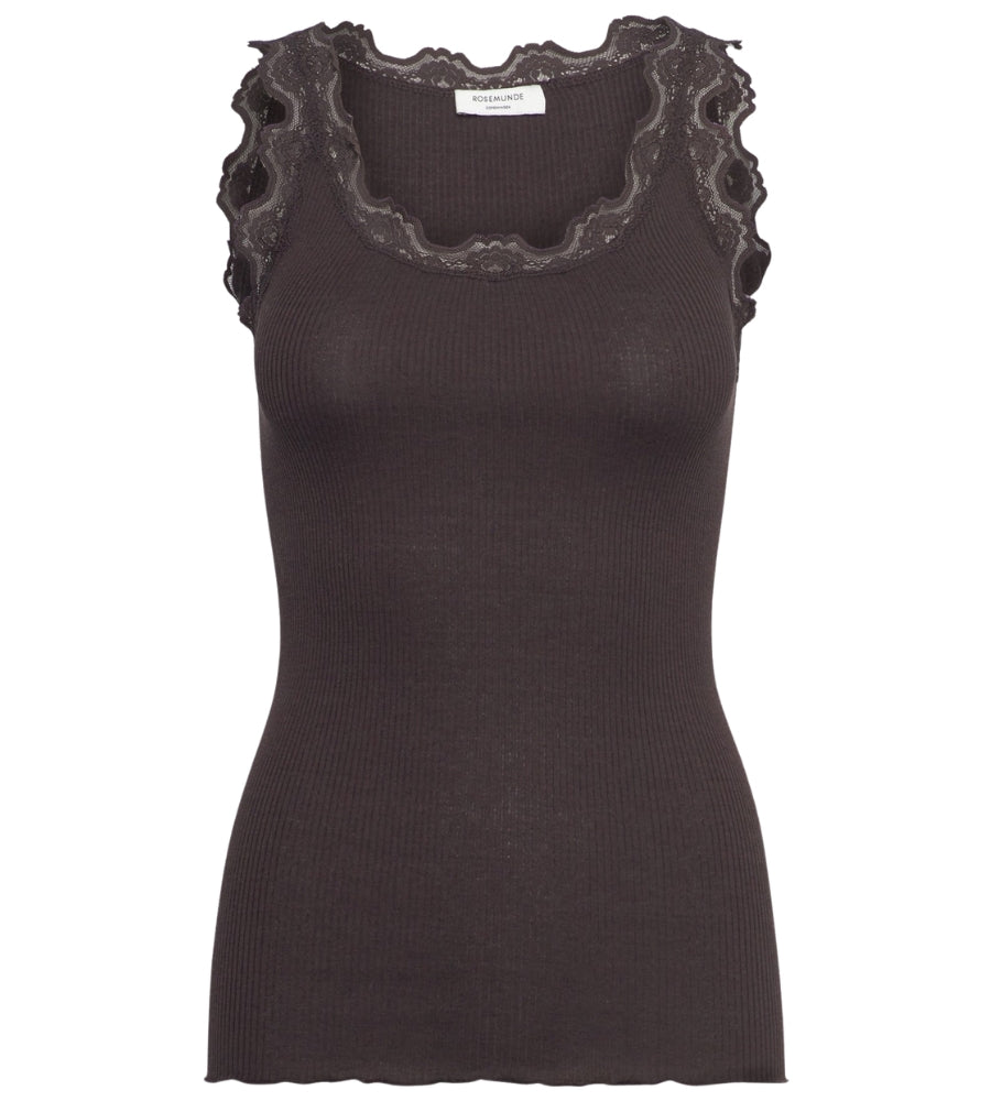 5205 Babette Silk U Neck Top - Ganache