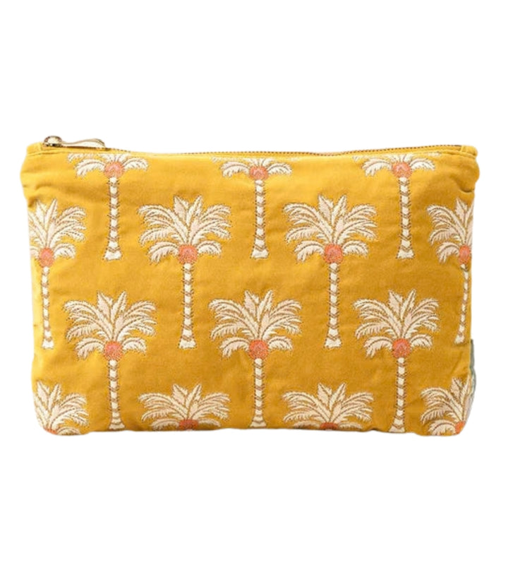 Sunrise Palms Velvet Everyday Pouch - Mustard Yellow