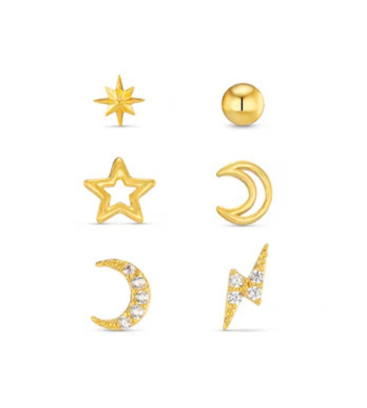 ORE26131 Moon & Star Stud Pack Gold