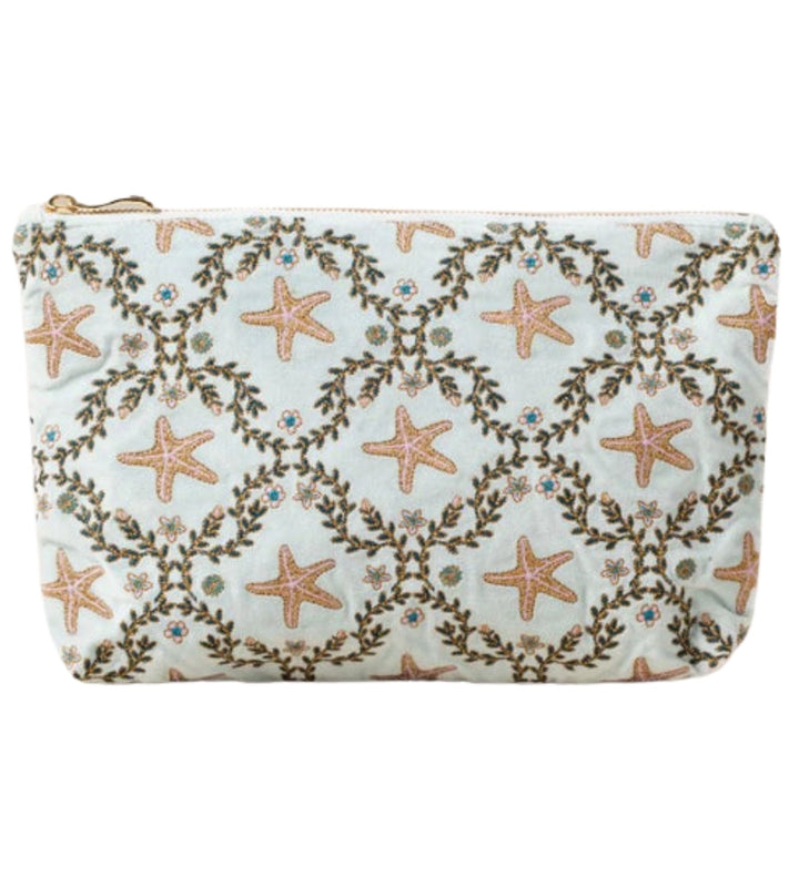 Starfish Garden Velvet Everyday Pouch - Ice Blue
