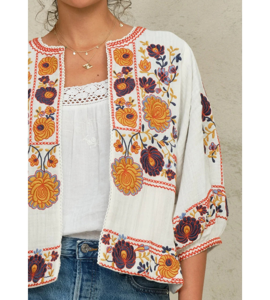 Greta Emb Jacket  - Ecru Multi