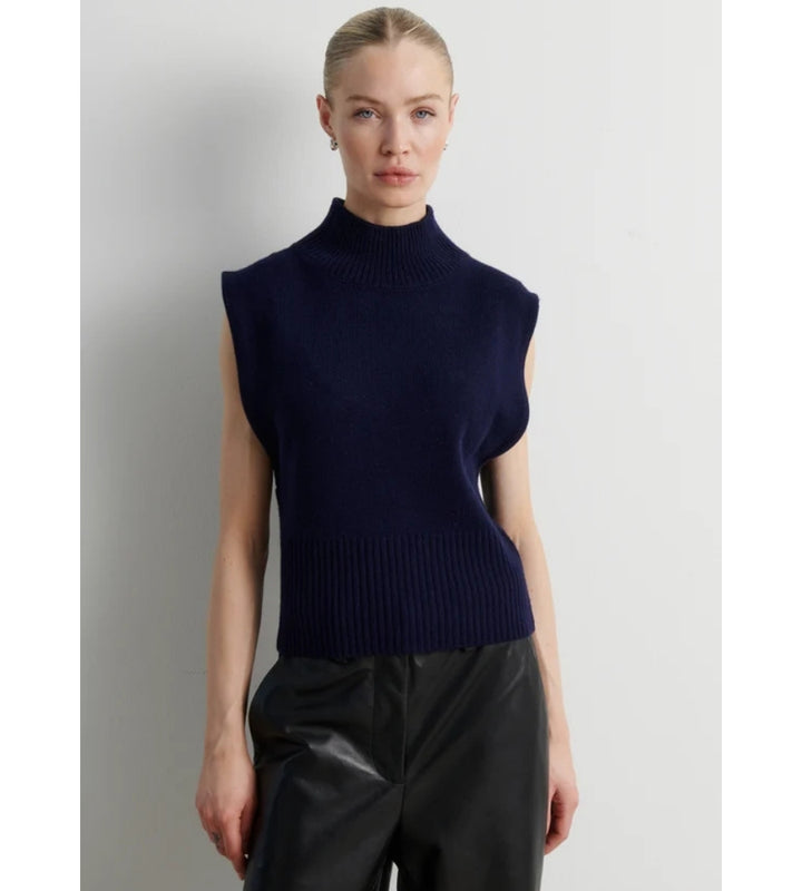 Longo Knit T-Neck Vest - Night Sky