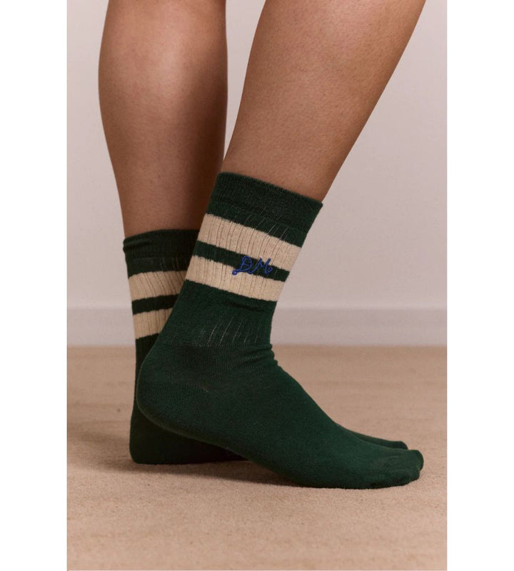 Sporty Calf Socks - Green & Cream