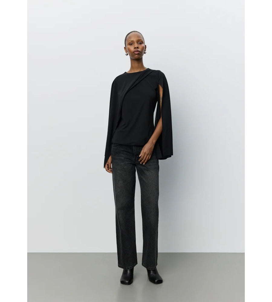 Caranasw Asymmetric Cape Blouse - Black