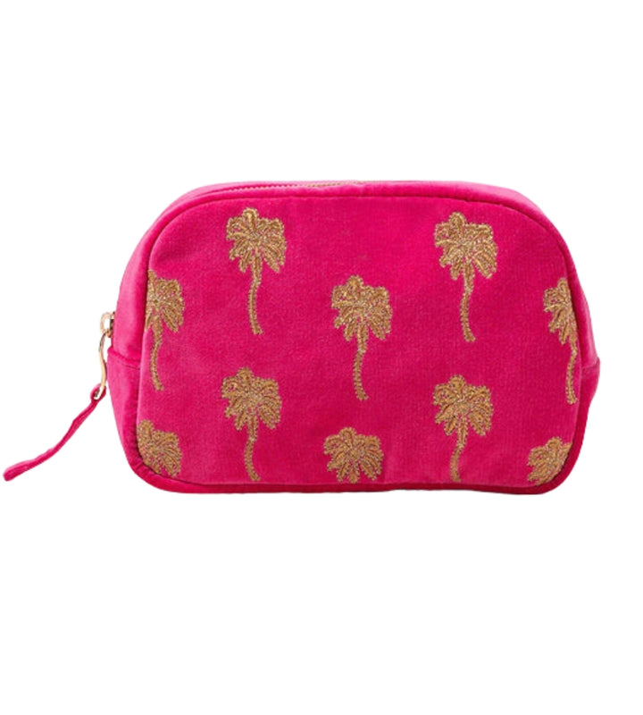 Gold Palm Makeup Bag - Pink