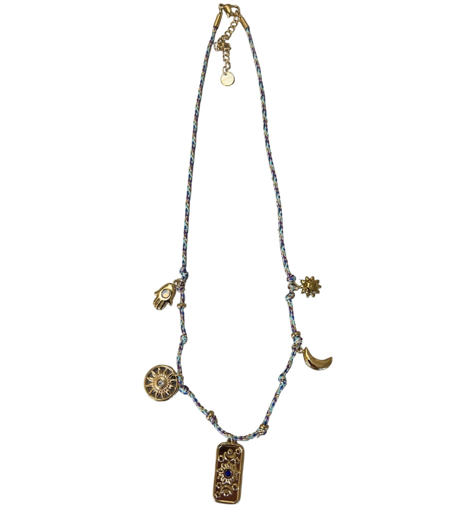 23911 Cord With Charms Necklace - Blue