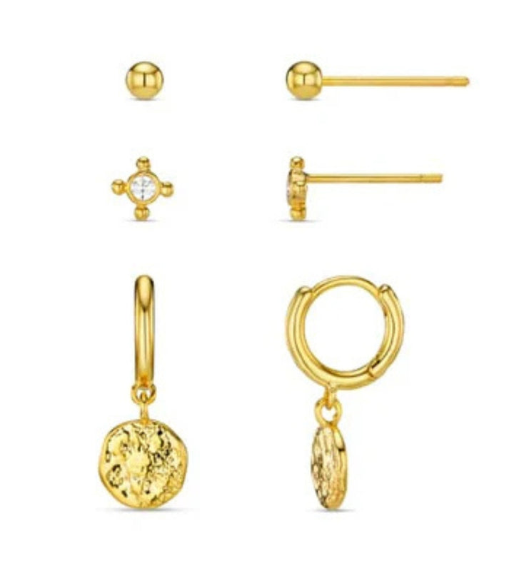 ORE40489 Mini Coin Hoop & Stud Earrings