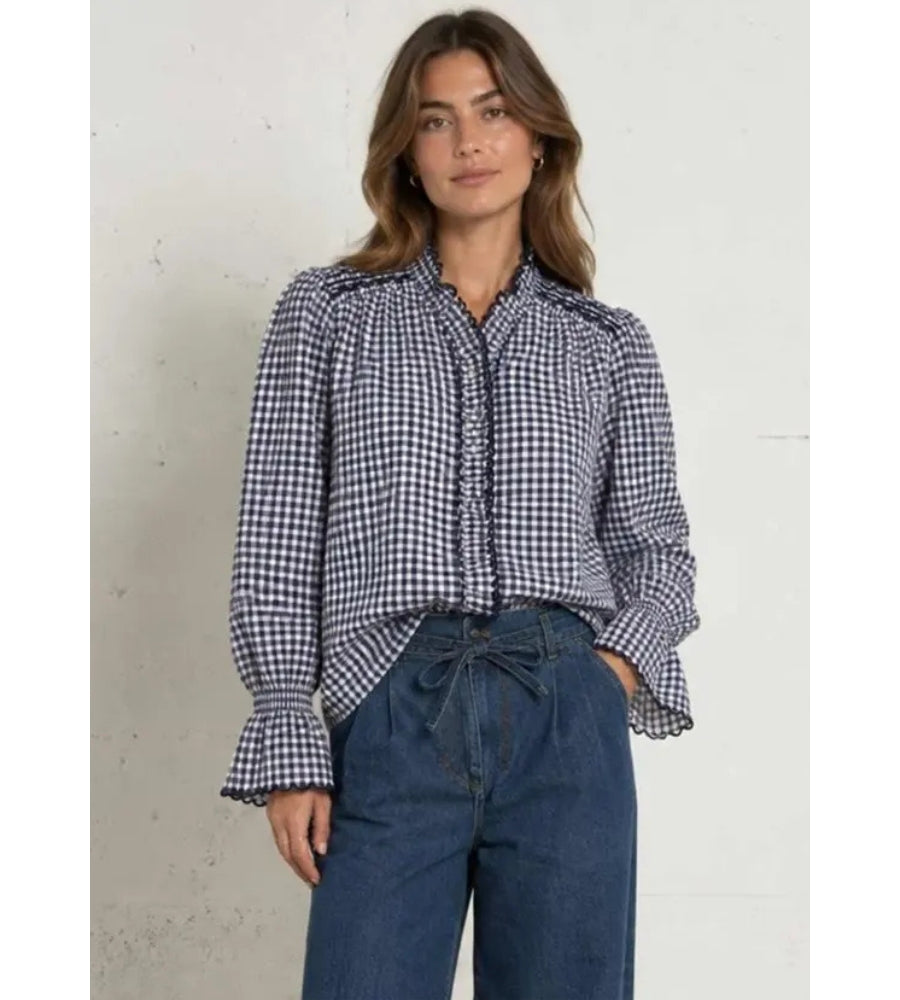 Gabi Blouse - Vichy Denim/Ecru