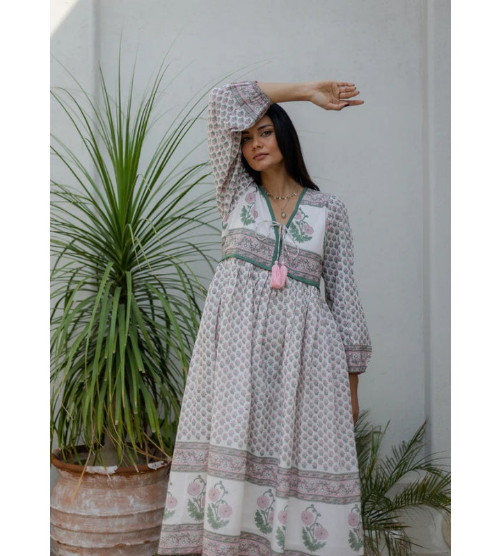 Jackie Midi Dress - Pink & Sage