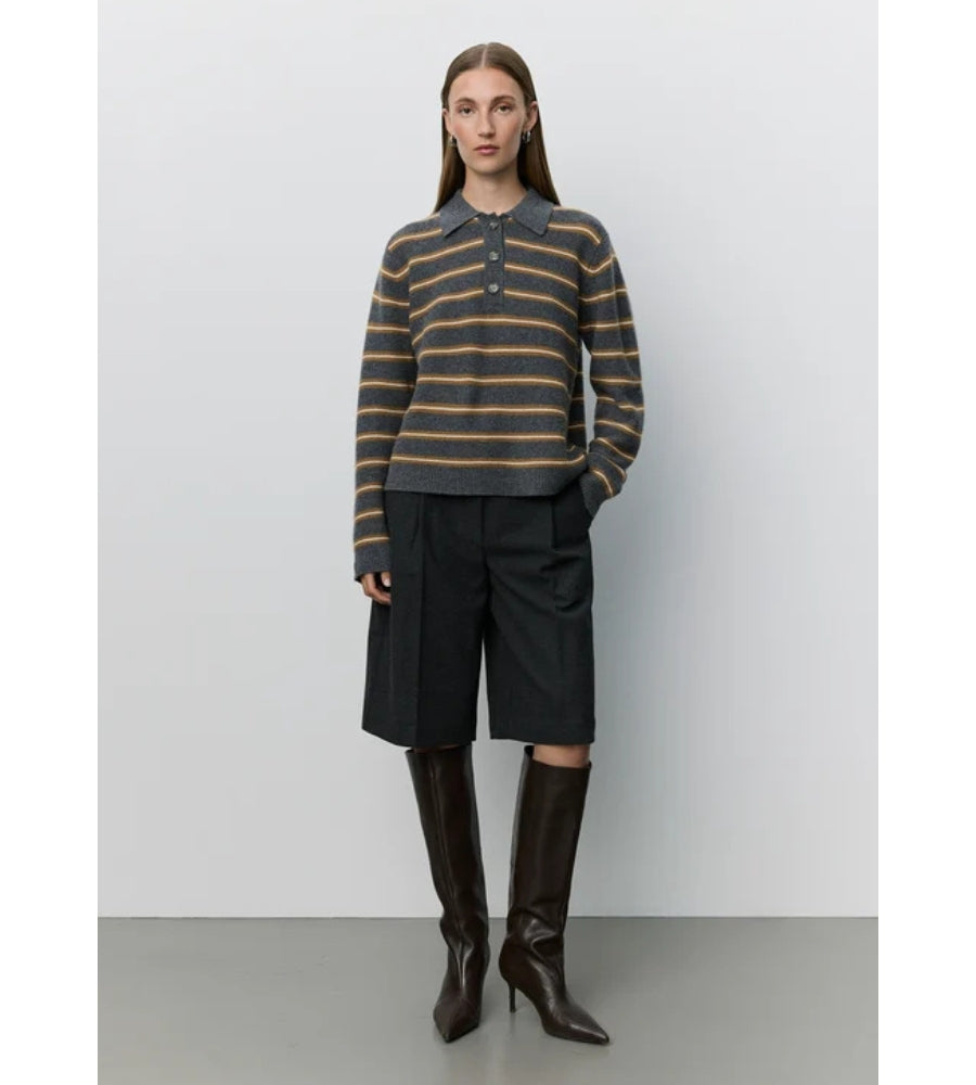 Storma Striped Knitted Polo - Dark Grey Melange