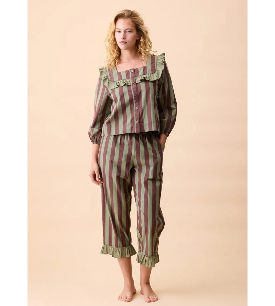 Cotton Pyjamas Sage &amp; Brown Stripe