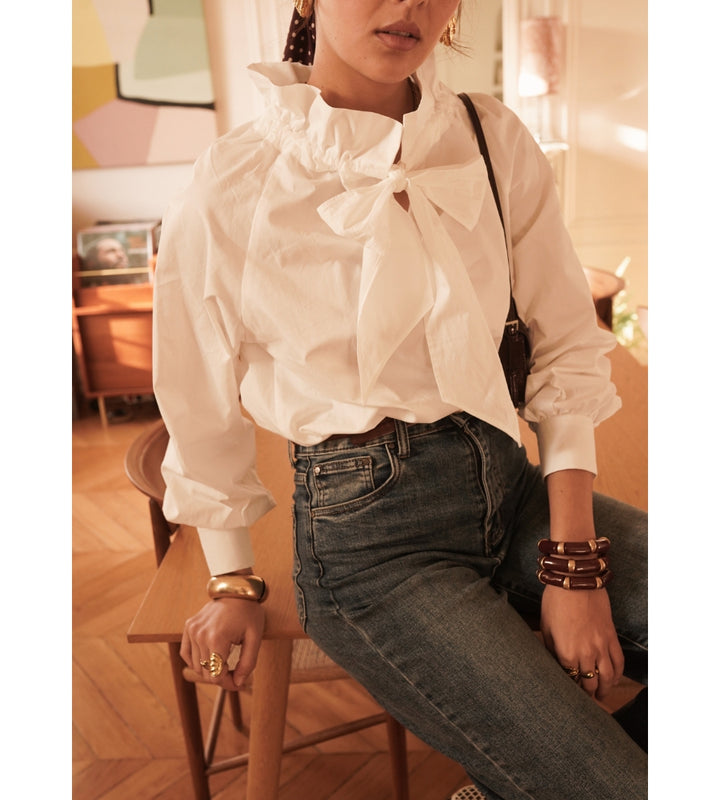 Constance White Tie Neck Blouse