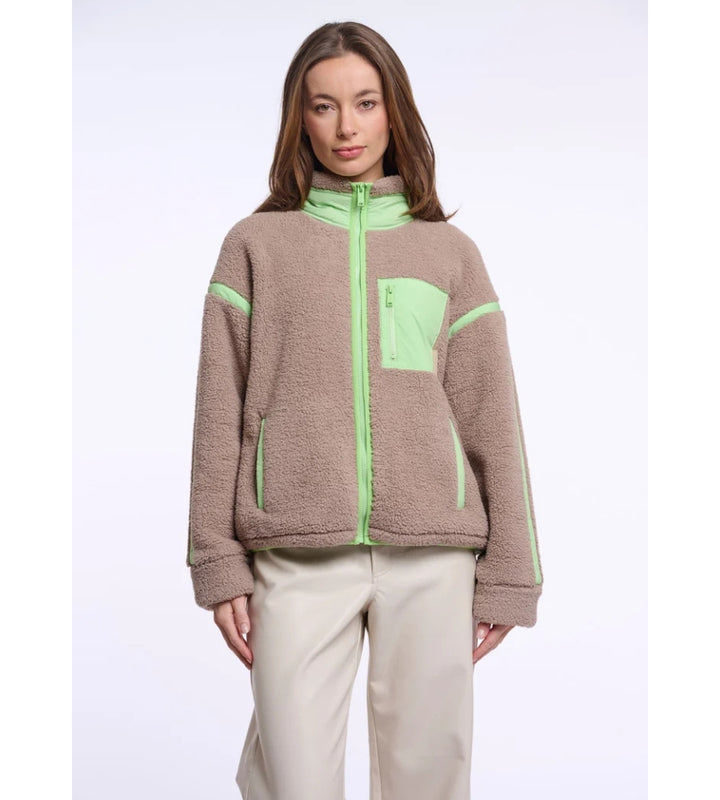 Sinai Fleece Jacket - Light Mocha & Fluro Green