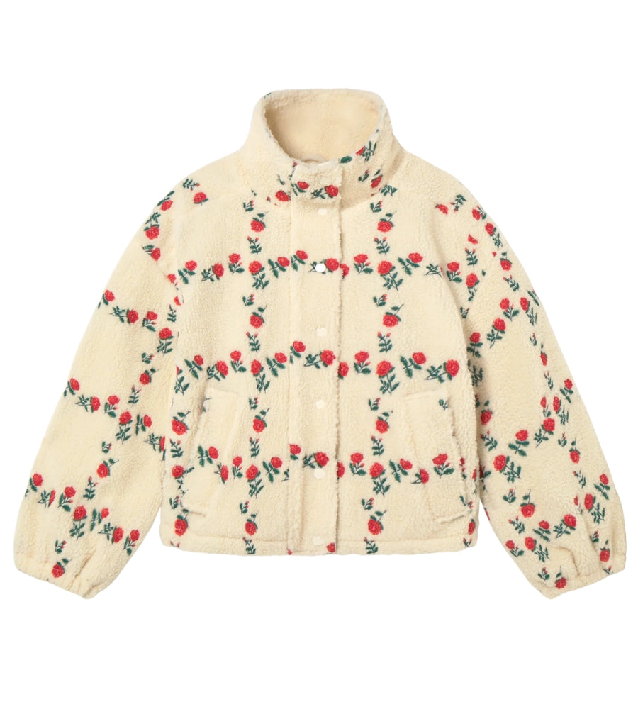 Roses Grid Sherpa Jacket - Light Cream