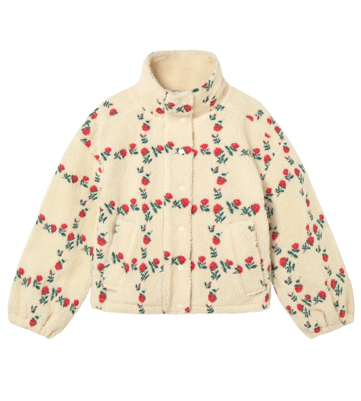 Roses Grid Sherpa Jacket - Light Cream