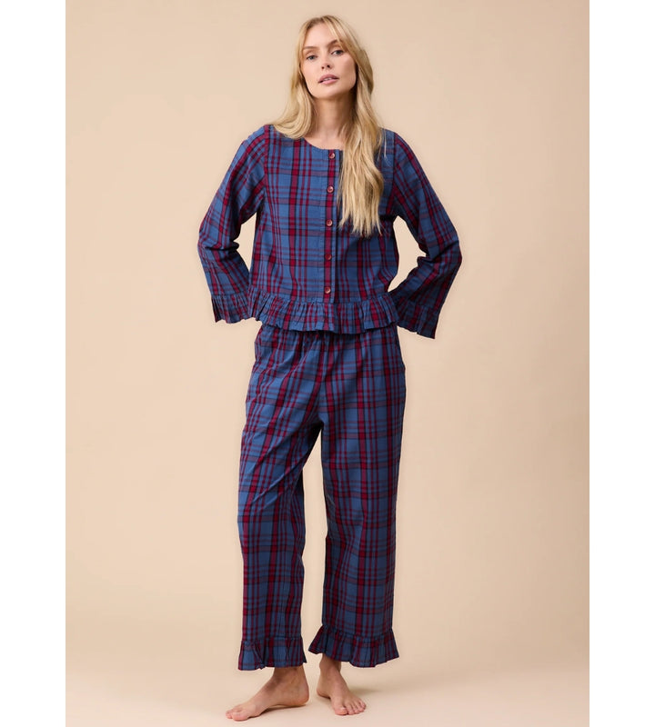 Cotton Pyjamas Navy Tartan Ruffle