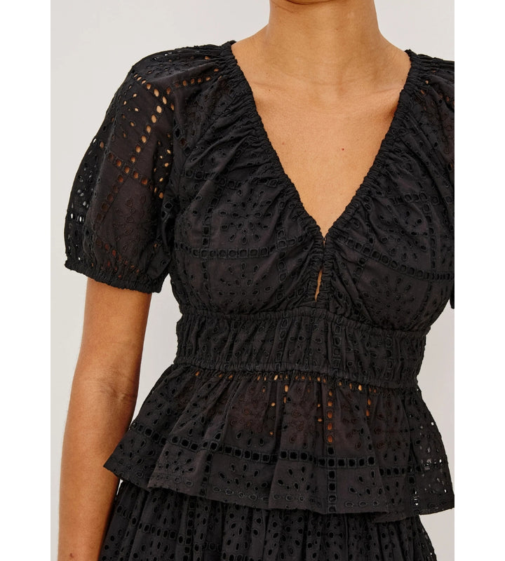 Argenta Top Black Grid Embroidery