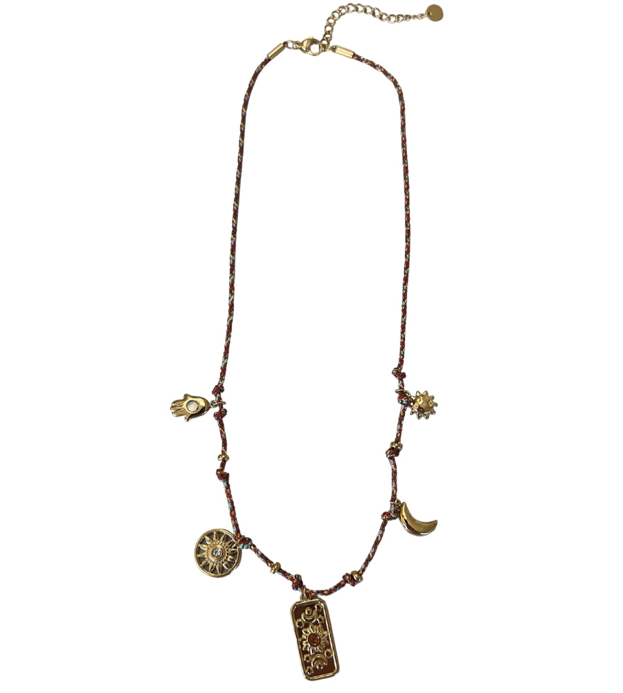 23911 Cord With Charms Necklace - Brown