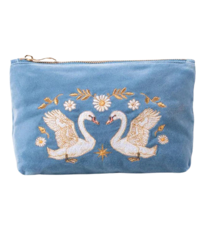 Swan Garden Mini Pouch - Dusky Blue Velvet