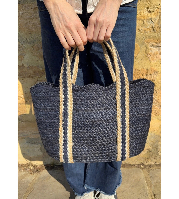 Navy Scalloped Tote Small